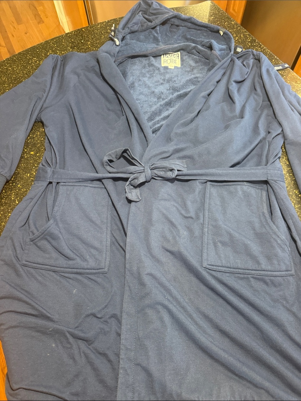 Men's Hooded Tie-Belt Robe by Hey Dude in Navy 2xl/3xl